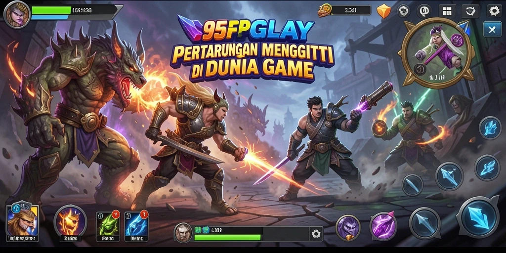 Screenshot utama 95PGPLAY menampilkan pertarungan mendebarkan antar karakter.