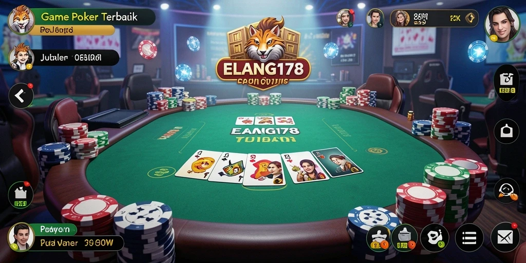 Screenshot ELANG178 menampilkan aksi seru pemain poker di meja.