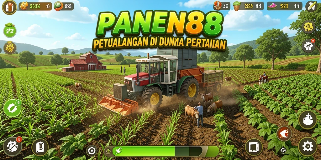 Screenshot utama PANEN88 menampilkan petualangan seru bertani.